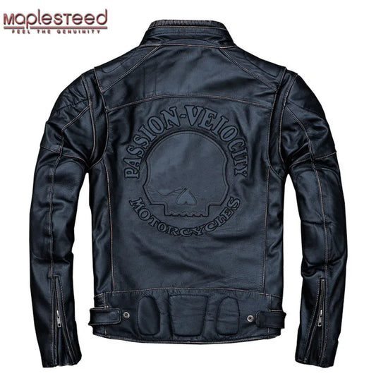 CLEARANCE SALE! Vintage Motorcycle Jacket Men Leather Jacket Thick 100% Cowhide Skull Leather Jacket Men Biker Coat Winter M189