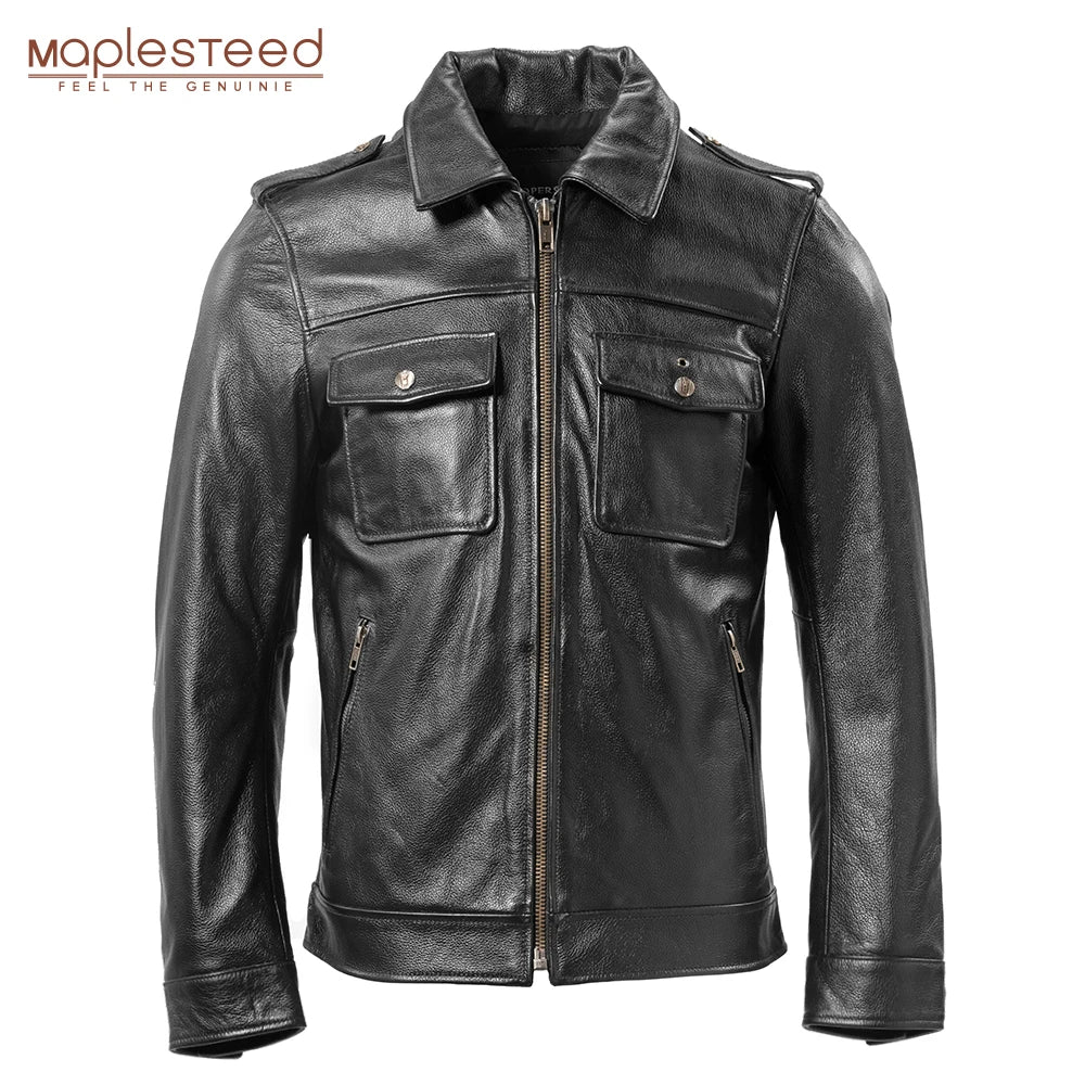 Casual Men Leather Jacket Blue Black Real Cowhide Men's Skin Coat Mens Jacket Spring Autumn Male Clothes Asian Size M617