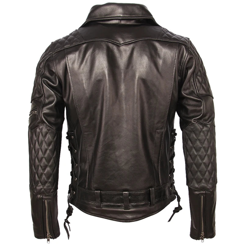 Fashion Motorcycle Leather Jacket Thick 100% Cowhide Slim Fit Men Genuine Leather Coat Motor Biker Jacket Winter Clothing  M355