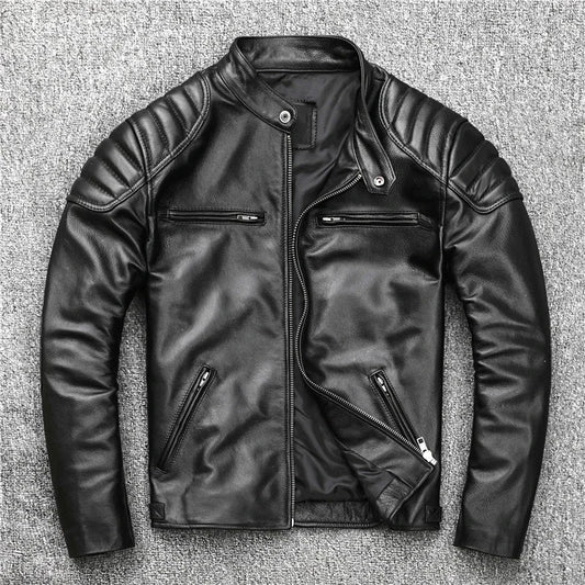 New Sheepskin Leather Jacket Men Motorcycle Biker Spring Natural Genuine Leather Jackets Slim Short Coat Soft Leather Jacket Men