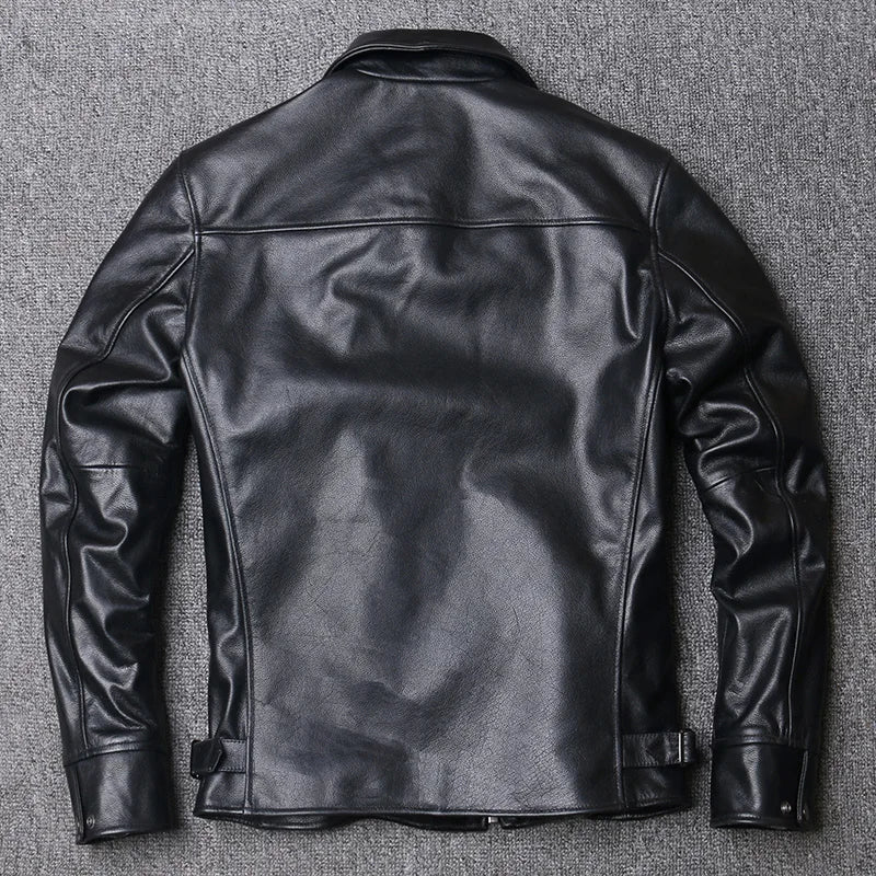 New Black Soft Cowhide Jacket Men's Genuine Leather Coat Dad's Leather Jacket Plus Size Male Leather Clothes Size S-5XL