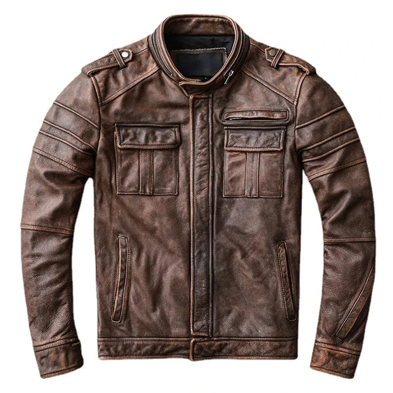 Vintage Motorcycle Jacket Men Leather Jackets 100% Genuine Cowhide Slim Fit Skin Coat Man Biker Clothing Autumn M698