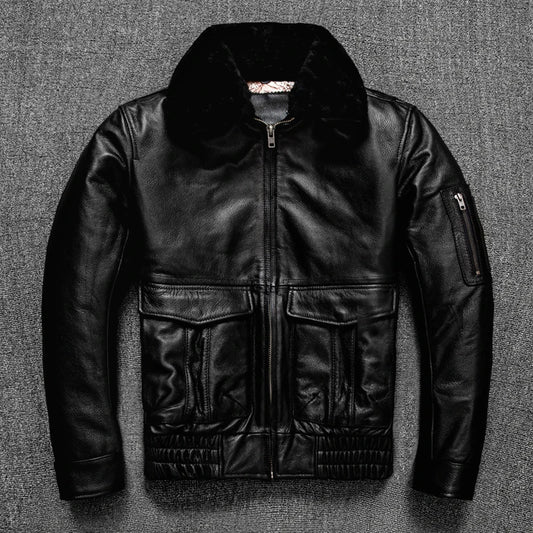 Classic Flight Style Air Force Men Genuine Leather Jacket Black Plus Size Cowhide Aviation Coat Warm Cotton Leather Clothes