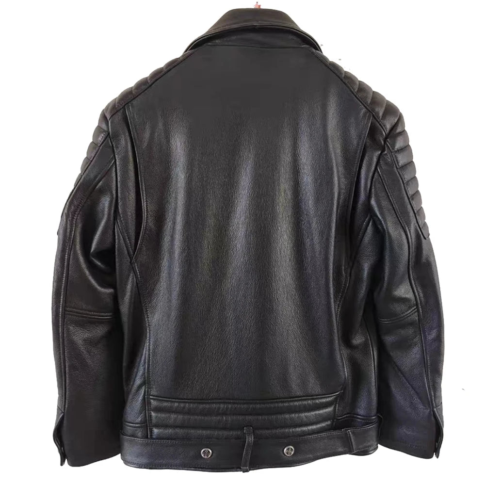 Motorcycle Biker Clothing Genuine Cowhide Leather Men Skin Jacket Men's Jacket Motor Riding Clothes Turn Down Collar Coat Slim