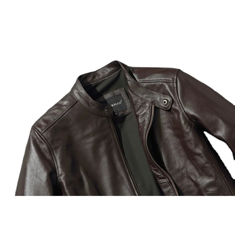 Casual Brown Genuine Leather Jacket for Men Cowhide Coats Slim Fit Spring Atumn Mens Jackets кожаная куртка мужская Jaqueta