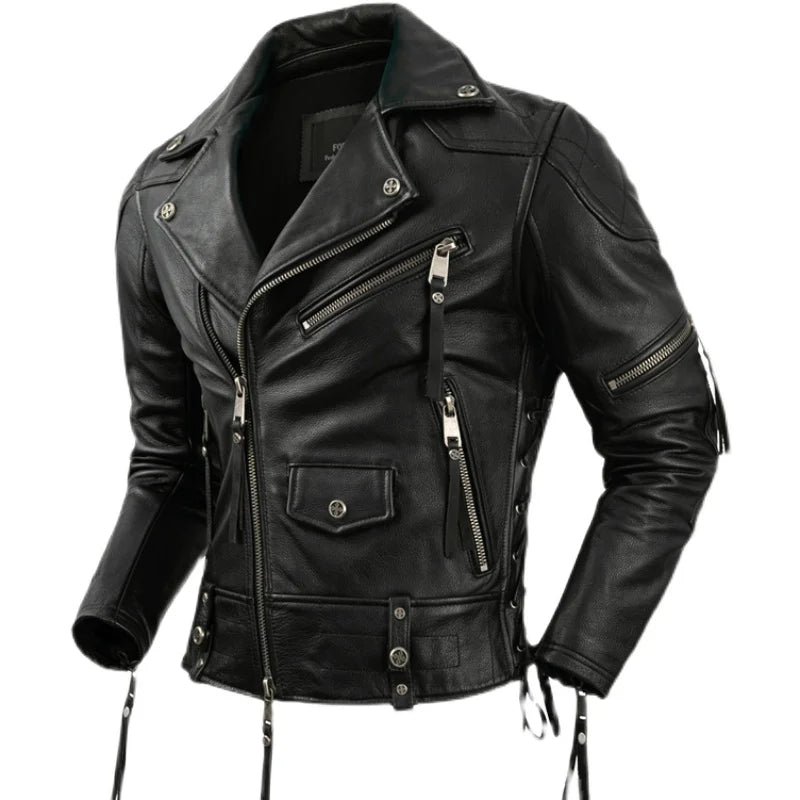 Motorcycle Jacket Real Cowhide Leather Jacket Men's Motorcycle Riding Jacket Genuine Leather Mens Motor Biker Jackets S-XL