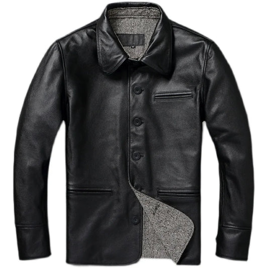 Classical Gatekeeper Jackets Long Genuine Cowhide Leather Jacket Men Spring Autumn Coats Mens Leather Jacket Chaquetas