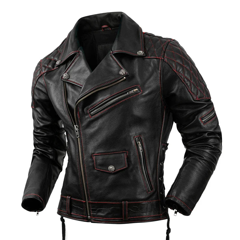 Motorcycle Coat Men Genuine Leather Jacket Natural Cowhide Autumn Slim Motor Biker Clothes Men's Leather Riding Clothing Winter