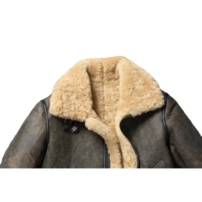 Genuine Sheepskin Natural Fur Shearling Coat Men Thick Warm Winter Coats Army Green Mens Jackets кожаная куртка мужская