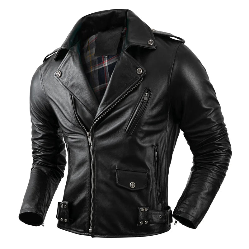 Real Cowhide Leather Jacket Men Leather Coat Motor Biker Clothing Riding Clothes Autumn Men Fashion Motorcycle Leather Jacket