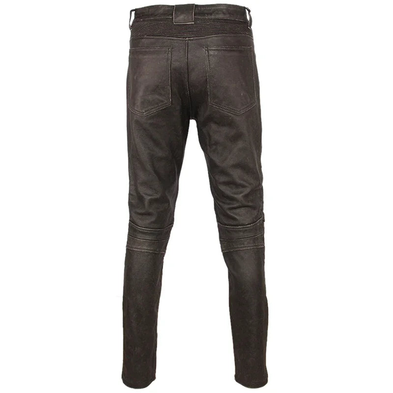 Fashion Vintage Black Men Leather Pant Thick 100% Natural Cowhide Motorcycle Biker Trousers Moto Pants Protector Available M350