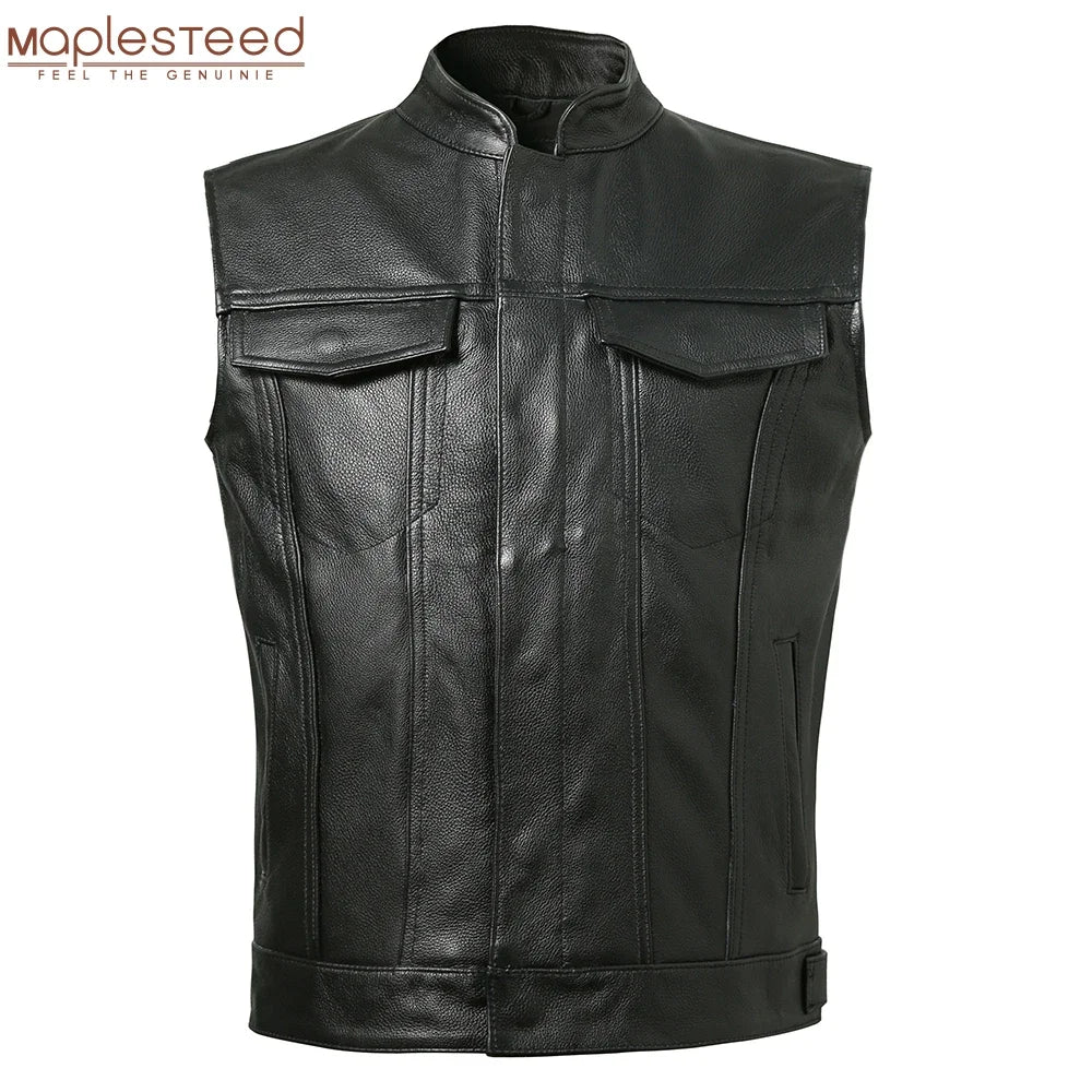 Classical Motorcycle Biker Leather Vest Men Genuine Leather Sleeveless Jackets 100% REAL Cowhide/Sheepskin Asian Size S-6XL M232