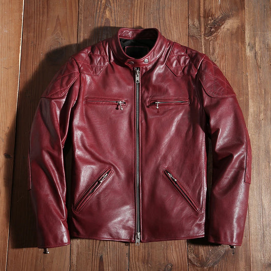 New Red  Motorcycle Biker Leather Jacket Genuine Leather Spring and Autumn Coat Slim Quality Sheepskin Soft Clothes