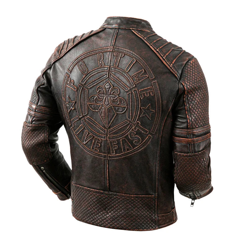 Vintage Mens Leather Jacket Motorcycle Leather Coat Men Biker Jacket  Autumn Men Fashion Motorcycle Real Leather Jacket Men