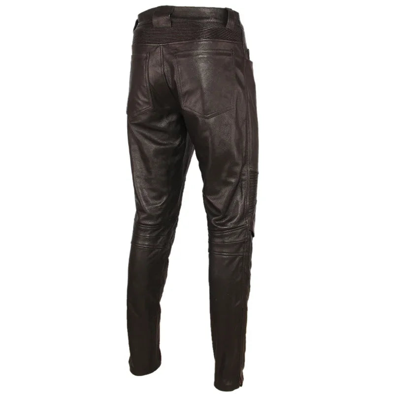 Fashion Vintage Black Men Leather Pant Thick 100% Natural Cowhide Motorcycle Biker Trousers Moto Pants Protector Available M350