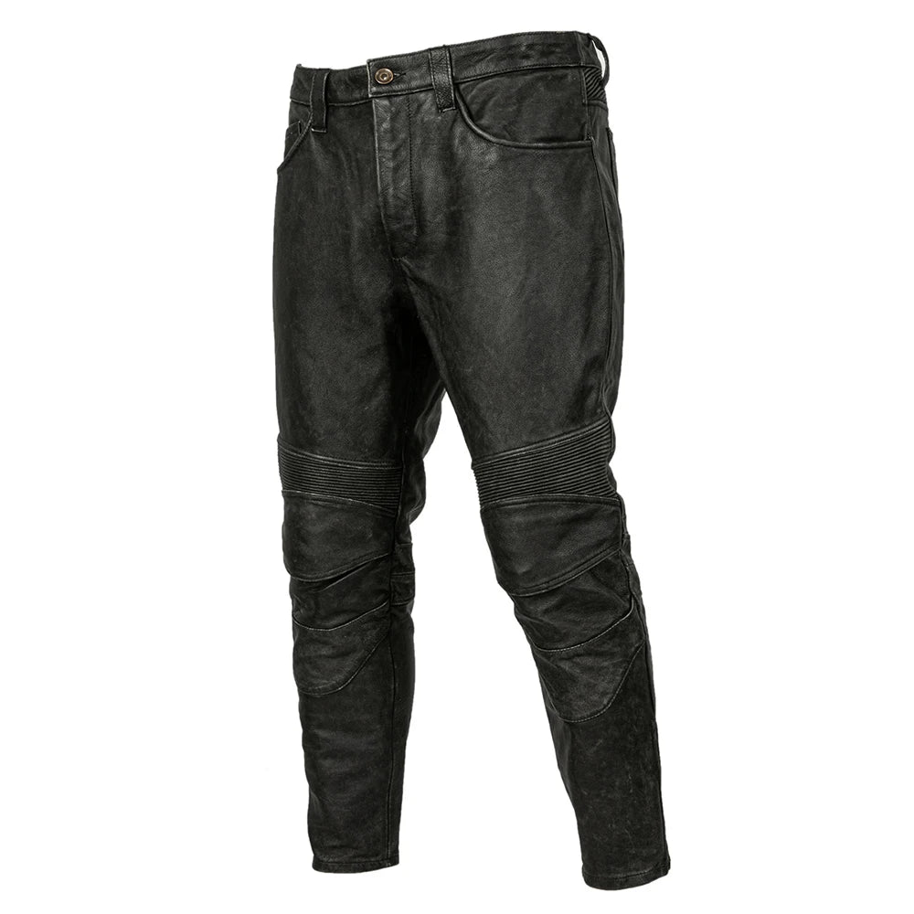 Vintage Motorcycle Leather Pant Men Genuine Cowhide LeatherTrousers Windproof Motor Riding Leather Pants Retro Autumn