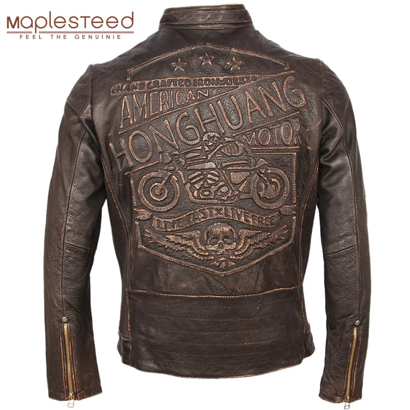 Vintage Motorcycle Leather Jacket Men 100% Genuine Cowhide Leather Coat Men Slim Fit Bomber Moto Biker Leather Coat Winter M261