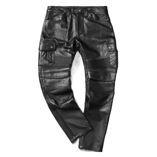 Motorcycle Pant Genuine Cowhide Leather Trousers Mens Riding Biker Leather Pants Calça Motociclista Men Leather Pants Winter