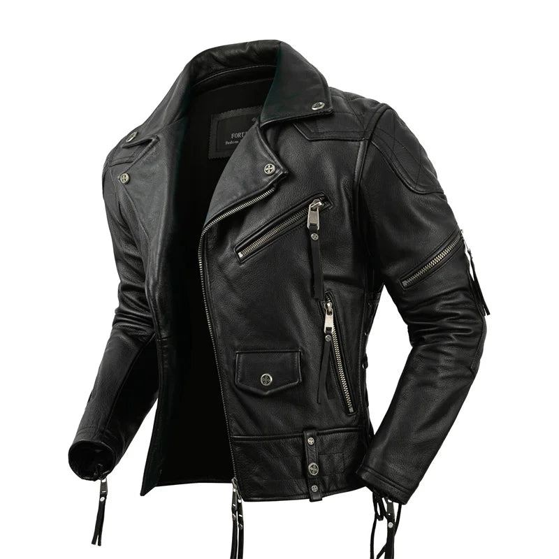 Motorcycle Jacket Real Cowhide Leather Jacket Men's Motorcycle Riding Jacket Genuine Leather Mens Motor Biker Jackets 2XL-5XL