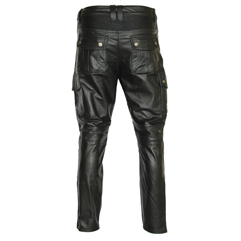 Mens Leather Pants For Men Motorcycle Pant Genuine Cowhide Protective Riding Biker Trousers Protectors Pantalones Cuero Moto