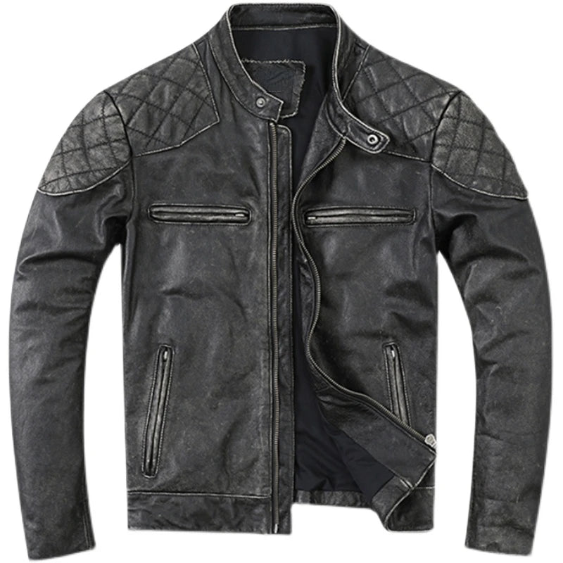 Spring and Autumn Natural Cowhide Leather Jacket Men Motorcycle Jackets Biker Clothing Man Slim Real Leather Coat