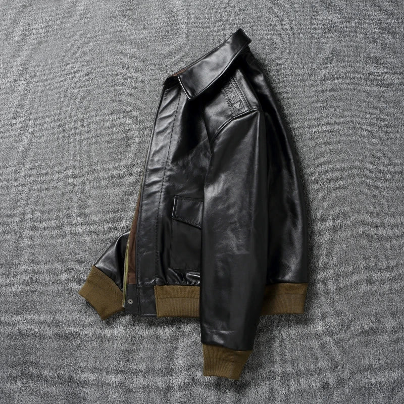 Classic A2 Genuine Horsehide Flight Suit Jacket Aviator Coats Genuine Leather Jacket Men Motorcycle Jackets Autumn 가죽점퍼