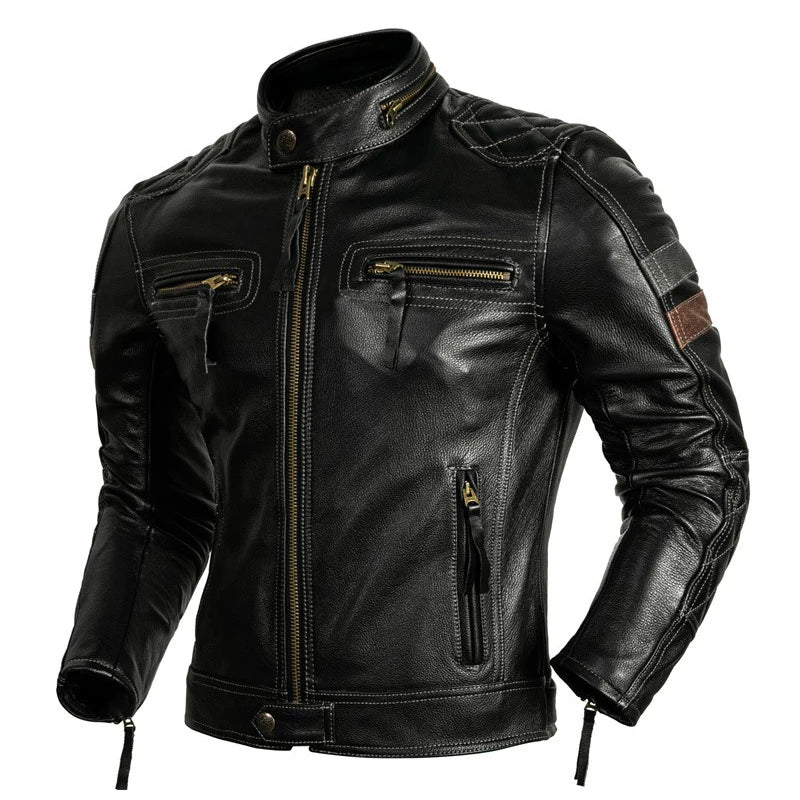 Protective Rider Clothing Natural Cow Leather Jacket Men Motor Biker Coat Mens Motorcycle Jacket Genuine Leather 2XL-5XL