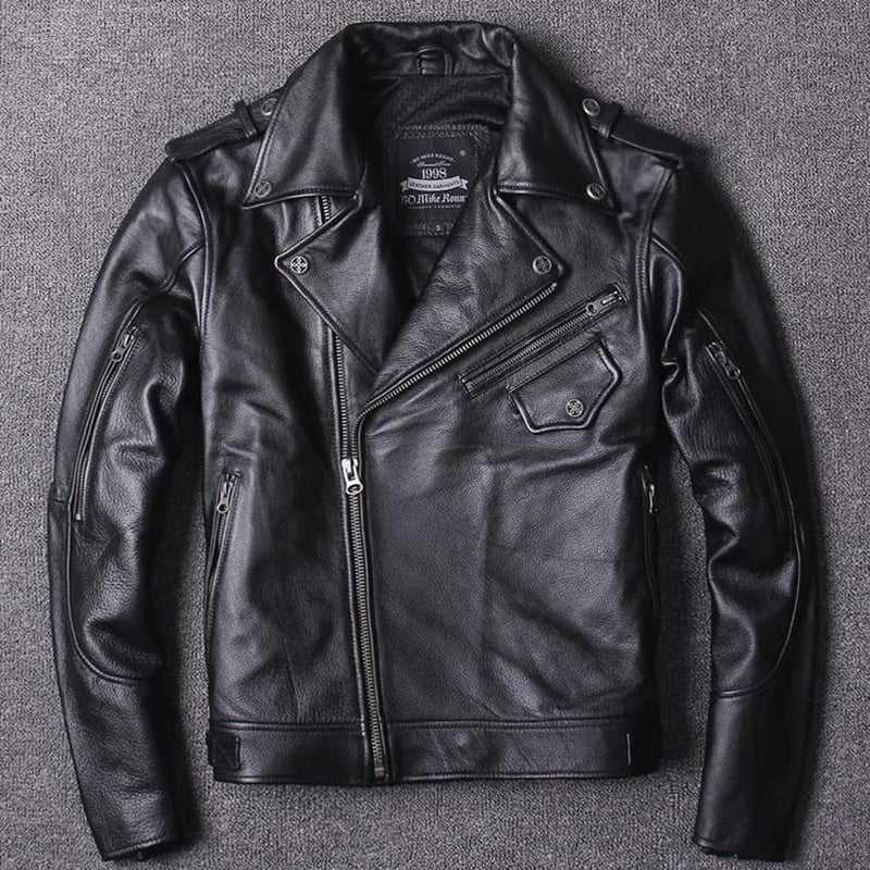 NEW Profession Biker Jacket Genuine Leather Men Motorcycle Jackets Men's oblique zipper jacket Protective Gear Man Cowhide Coat