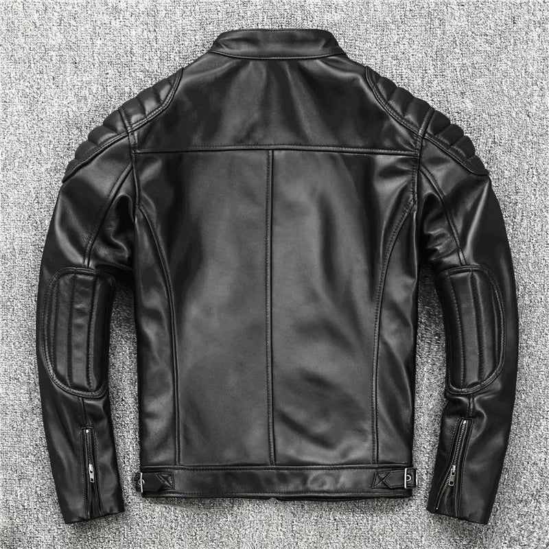 New Sheepskin Leather Jacket Men Motorcycle Biker Spring Natural Genuine Calfskin Leather Jackets Vintage Slim Short Male Coat