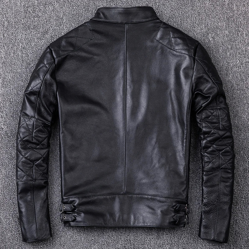 Spring and Autumn Natural Cowhide Leather Jacket Men Motorcycle Jackets Biker Clothing Man Slim Real Leather Coat