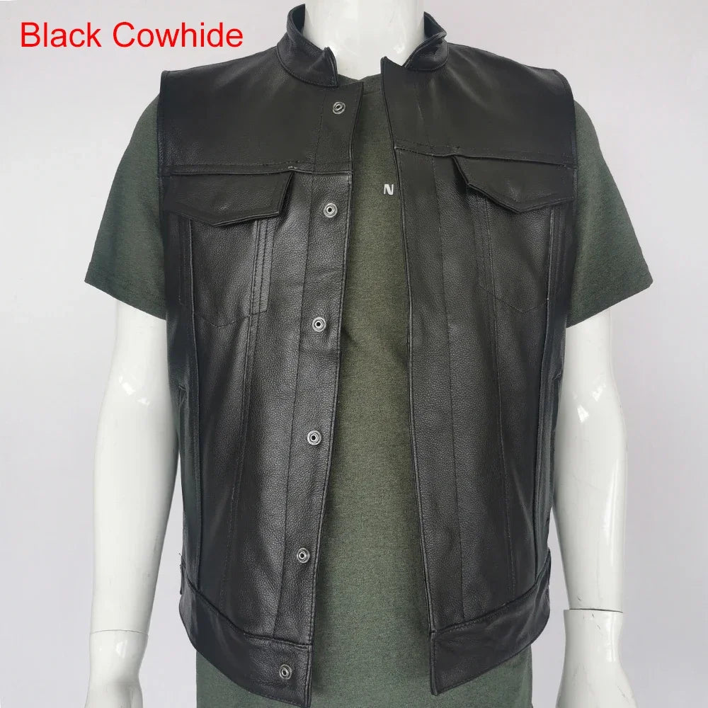 Classical Motorcycle Biker Leather Vest Men Genuine Leather Sleeveless Jackets 100% REAL Cowhide/Sheepskin Asian Size S-6XL M232