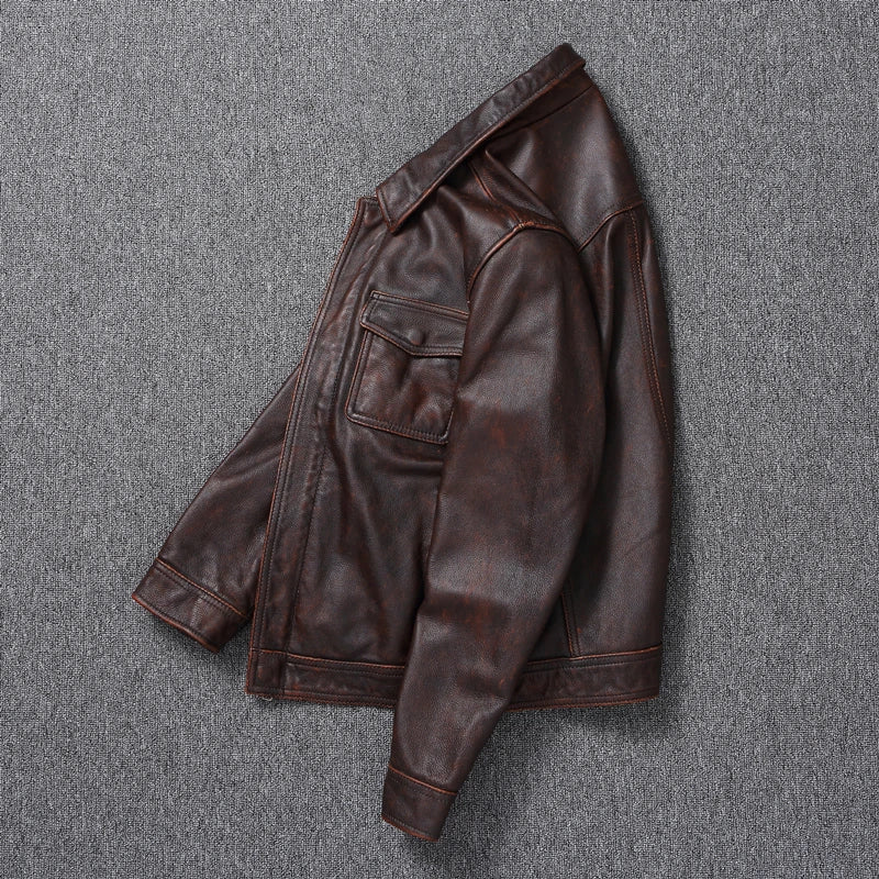 Casual Leather Jacket Men Real Cow Leather Retro Vintage Leather Jackets Mens Jackets Chaqueta De Cuero Para Hombre Casacos