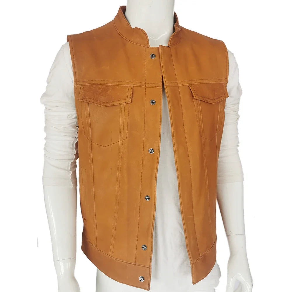 Classical Motorcycle Biker Leather Vest Men Genuine Leather Sleeveless Jackets 100% REAL Cowhide/Sheepskin Asian Size S-6XL M232