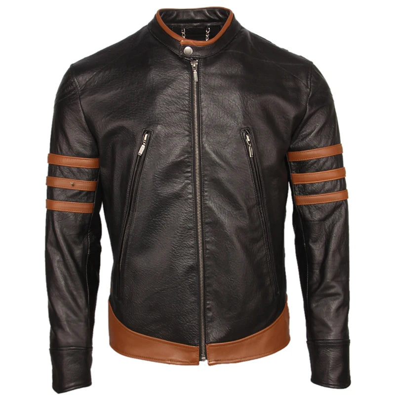 Men Genuine Leather Jacket For Man Bomber Skin Jacket 100% Natural Black Sheepskin & Brown Cowhide Slim Fit Male Skin Coat M305