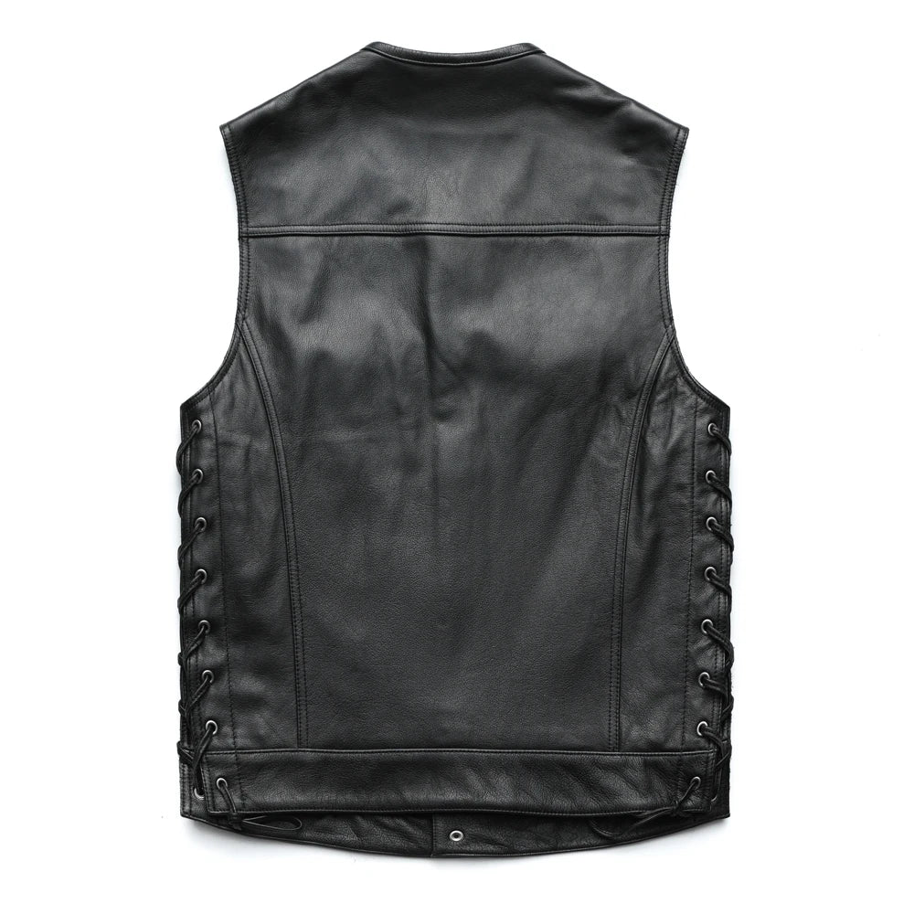 Men Leather Vest 100% Cowhide Motorcycle Vest Biker Leather Vests Moto Leather Waistcoat Asian Size M-5XL M435