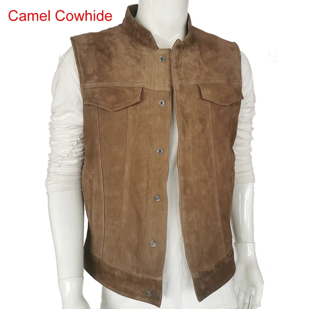 Classical Motorcycle Biker Leather Vest Men Genuine Leather Sleeveless Jackets 100% REAL Cowhide/Sheepskin Asian Size S-6XL M232