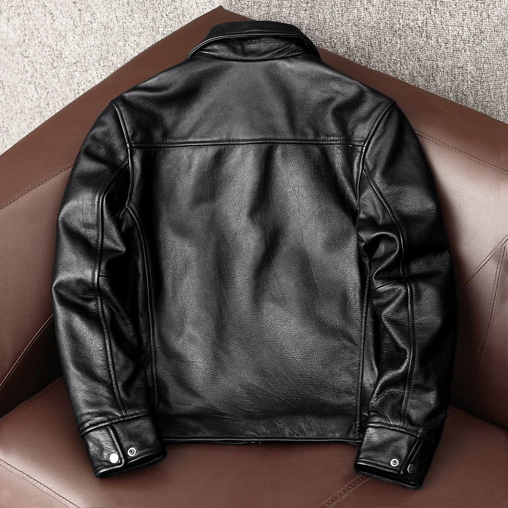 Free Shipping New Black Cowhide Jacket Men Genuine Leather Coat Dad's Leather Jacket Spring and Autumn Clothes Size S-5XL