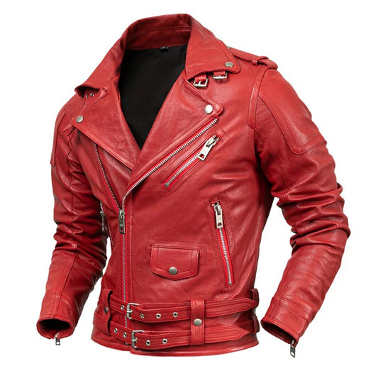 Men Motorcycle Coat Natural Sheepskin Vegetable Tanned Genuine Leather Male Biker Jackets Moto Riding Leather Coat Spring Autumn