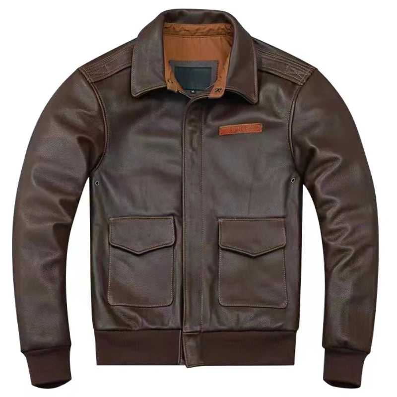 Men Cow Leather Jacket A2 Flight Jackets Hand Edged Aviator Bomber Coat Men Leather Jacket 항공점퍼가죽 Куртка бомбер Летная куртка