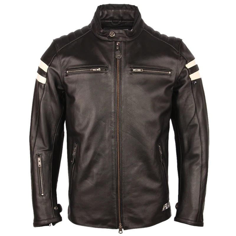 Motorcycle Leather Jacket Men 100% Cowhide Leather Coat Men 4 Protectors Slim Fit Male Biker Leather Coat Autumn Asian Size M218