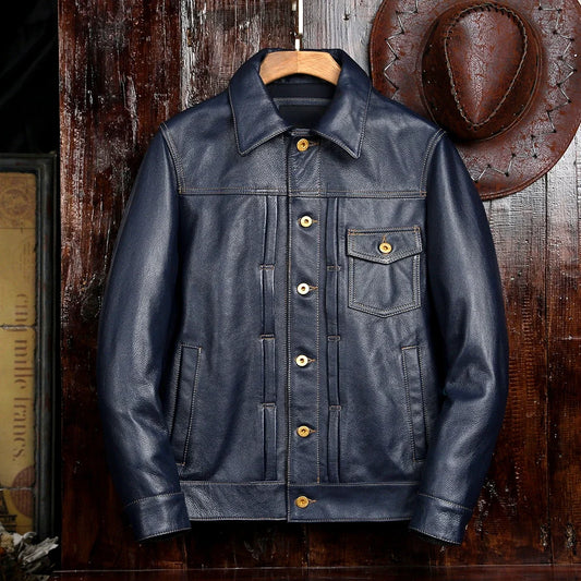 Classical 506 Style Men's Cowboy Natural Cowhide Jacket  Slim Quality Genuine Leather Coat Man Short Single Breasted Clothes