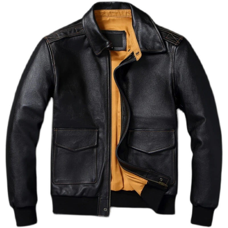 Men's Genuine Leather Jacket Military Pilot Jackets Air Force Flight A2 Jacket Coat Natural Cowhide Clothes Cow Leather Autumn