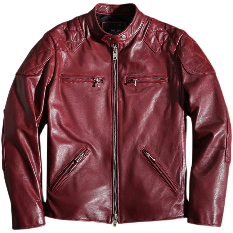 New Black  Motorcycle Biker Leather Jacket Genuine Leather Spring and Autumn Coat Slim Quality Sheepskin Soft Clothes