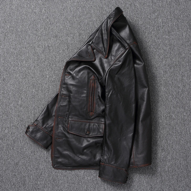 Casual Edged Black Genuine Leather Jacket Men Soft Real Cowhide Autumn Spring Coats Chamarras De Cuero Para Hombre