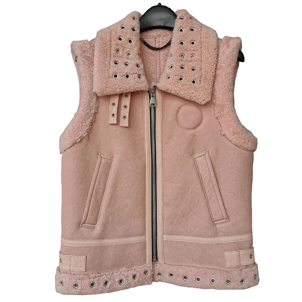 CLEARANCE Super Factory Quality Thick Warm Shearling Vest 100% Sheep Fur Vests Women Waistcoat M497