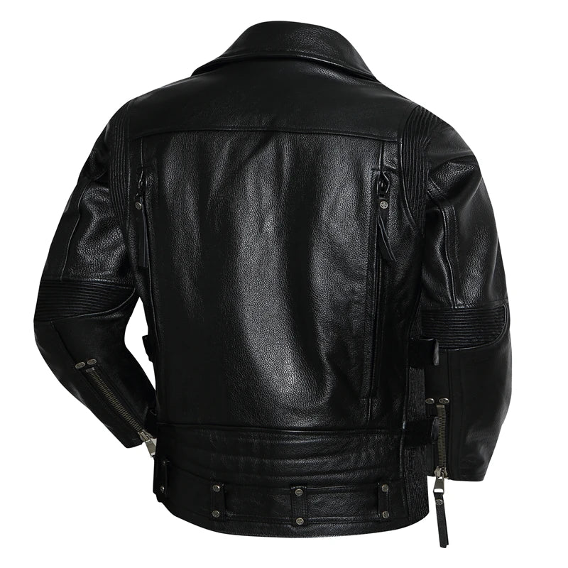 Mens Leather Jacket Thick Genuine Cow Slim Men's Leather Jacket Riding Jackets Motorcycle Biker Clothes Chaquetas Moto Hombre