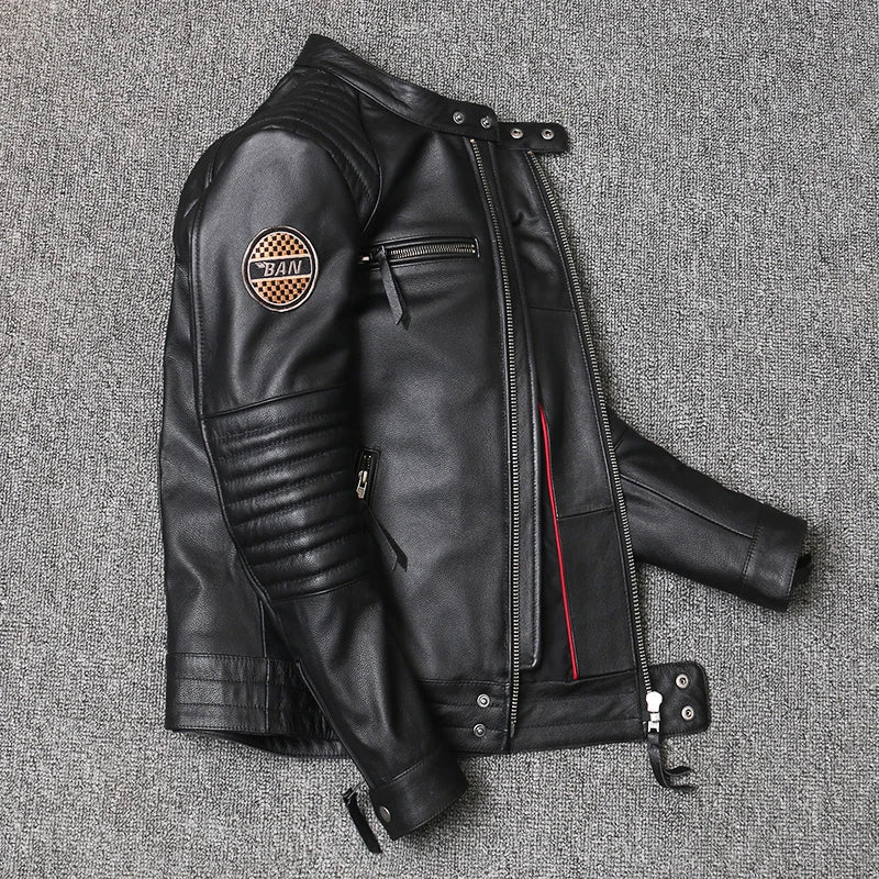 Motorcycle Genuine Leather Jacket for Men Style Biker Jackets Slim Cowhide spring Coat Men