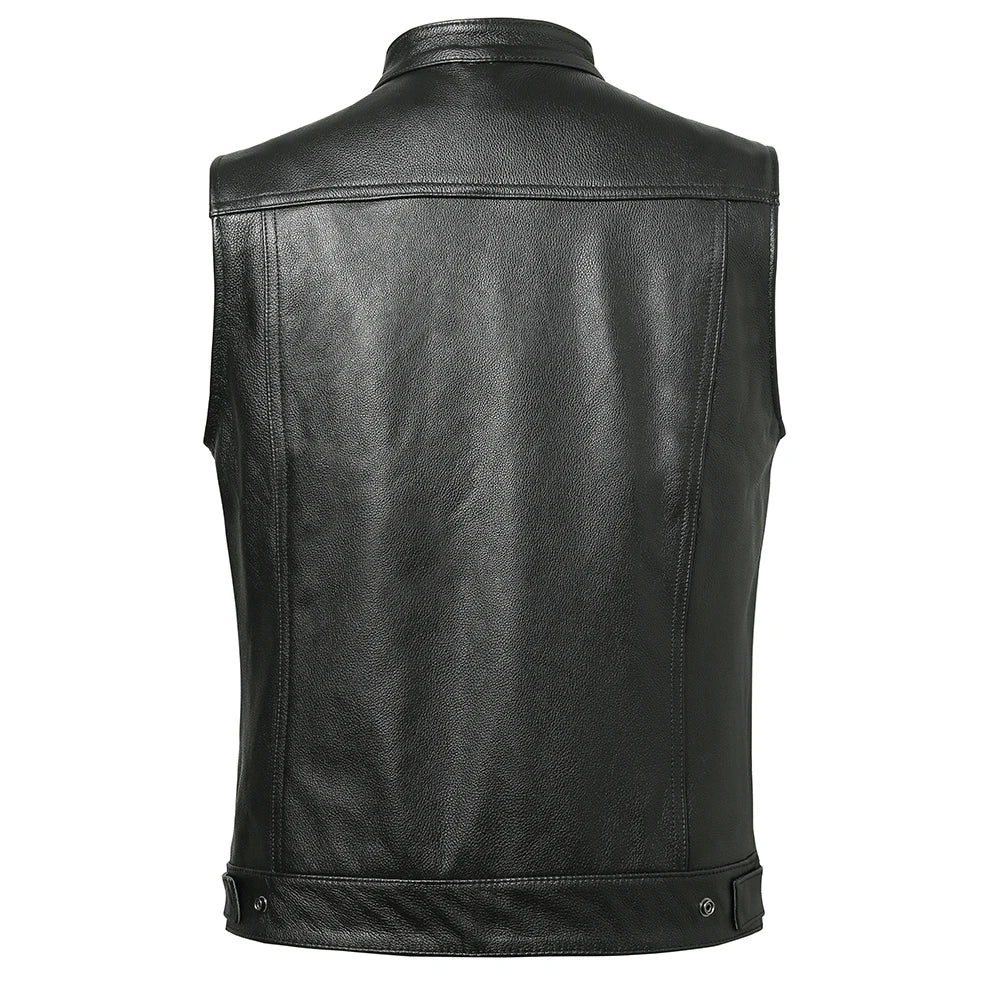 Classic Motorcycle Leather Vest Men100% Genuine Cowhide Skin Biker Leather Vest Moto Leather Waistcoat M436