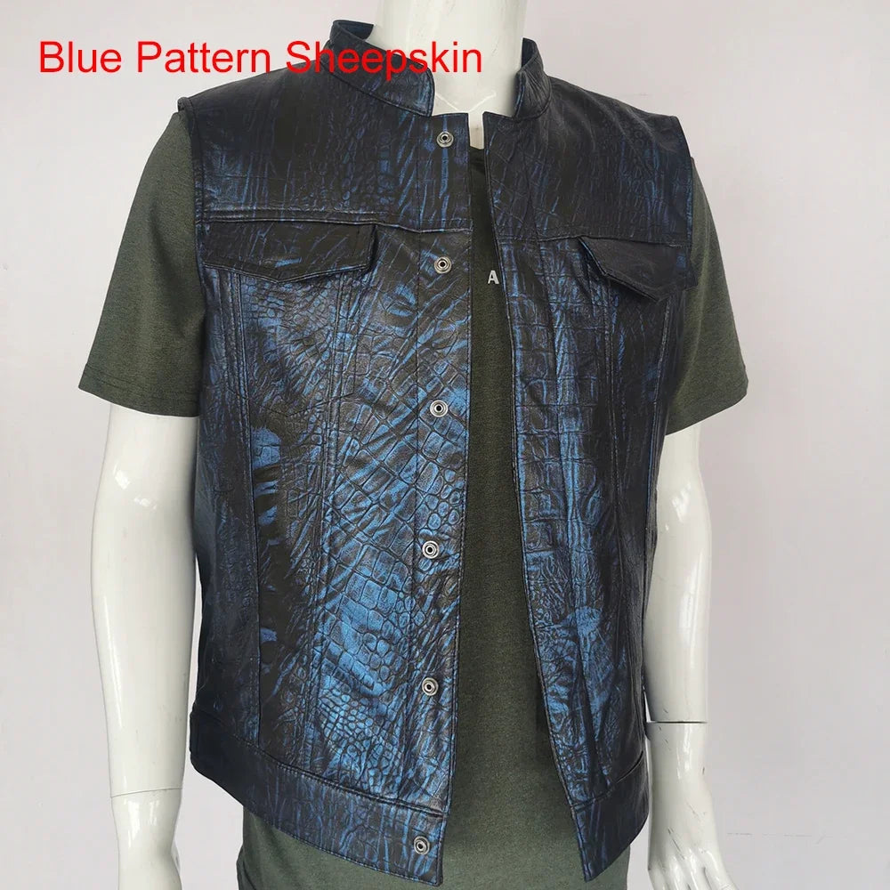 Classical Motorcycle Biker Leather Vest Men Genuine Leather Sleeveless Jackets 100% REAL Cowhide/Sheepskin Asian Size S-6XL M232