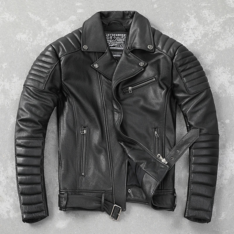 Motorcycle Biker Clothing Genuine Cowhide Leather Men Skin Jacket Men's Jacket Motor Riding Clothes Turn Down Collar Coat Slim